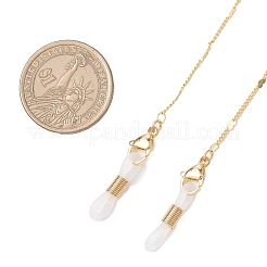 Латунная цепочка с сердечками и круглыми бусинами для очков AJEW-EH00404