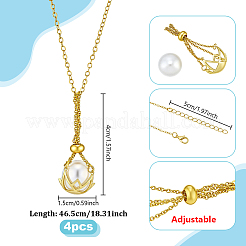 4 pz collana con ciondolo a gabbia vuota in pietra di perle in ottone regolabile&nbsp;NJEW-PH0001-60G