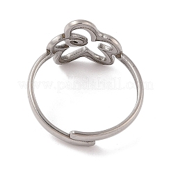 変色しない304ステンレススチール製中空フラワーカフリング女性用  ステンレス鋼色  花：16x13mm  内径：18mm&nbsp;RJEW-G322-07P