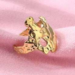 Ионное покрытие (ip) 304 нержавеющая сталь широкий цветок открытое кольцо-манжета для женщин RJEW-G275-05G