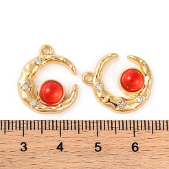 合金クリスタルラインストーンペンダント  ムーンチャーム  レッド  17x16x4mm  穴：1.6mm&nbsp;ALRI-M021-08A