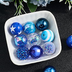 20個10スタイルのアクリル＆樹脂ビーズセット  ラウンド  ブルー  19~20x19~20mm  穴：2~4.3mm  2個/スタイル&nbsp;DIY-PA0001-02C