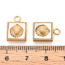 Квадрат из нержавеющей стали 304 с натуральным белым ракушечником и подвесками в форме ракушки STAS-N112-23A-G