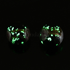 明るい手作りの金の砂のランプワークビーズ  暗闇で光る  花の丸  ブラック  12x11.5mm  穴：1.5mm&nbsp;LAMP-T021-03H