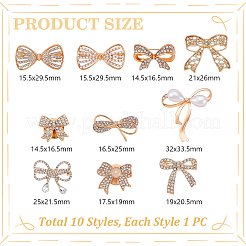 10 шт. 10 стиля броши в форме банта из сплава АБС-пластика с жемчугом и стразами для одежды рюкзака&nbsp;JEWB-GA0001-42