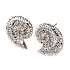 Серьги-гвоздики из латуни с микропаве из прозрачных кубических цирконий в форме ракушки&nbsp;EJEW-H165-07P