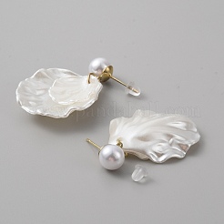 Акриловые серьги-гвоздики в форме раковины с бусинами из искусственного жемчуга&nbsp;EJEW-WH0017-48LG