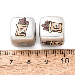 メッキ加工されたアクリル製ヨーロピアンビーズ  バゲット入りキューブ  桃パフ  14x14x14mm  穴：3.7mm&nbsp;AC-CBA655C-16B