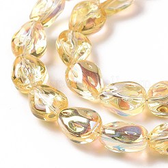 透明電気メッキガラスビーズ連売り  虹メッキ  ティアドロップ  ゴールド  11x9x6.6mm  穴：1.1mm  約55個/連  24.25インチ（61.6cm）&nbsp;GLAA-C025-02B