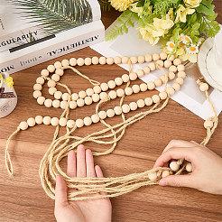 Настенная витрина для фотографий с гирляндой из деревянных бус AJEW-WH20011-54D