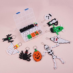 Diy キーホルダー  大きな穴ビーズ樹脂  アイアンキークラスプパーツとポリエステルコード  ハロウィンスタイル  プラチナ  プラスチック箱：14x10.8x3cm&nbsp;DIY-SC0005-70