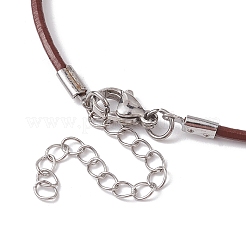 Collar con colgante de corazón de amatista natural y cordones de piel de vacuno.&nbsp;NJEW-JN04598-01