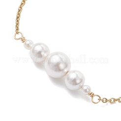 Браслеты-цепочки с круглыми бусинами градуированной формы из нержавеющей стали 304 с ракушками и жемчугом белого цвета для женщин&nbsp;BJEW-JB12981