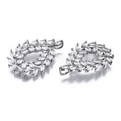 真鍮象眼細工の透明な立方晶ジルコニアペンダント  ティアドロップ  プラチナ  27x19x3mm  穴：3x1.5mm&nbsp;ZIRC-S069-037P