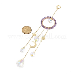 Плетеная сетка/паутина из натурального аметиста с висящими на окне перьями ловцами солнца HJEW-JM00852-03