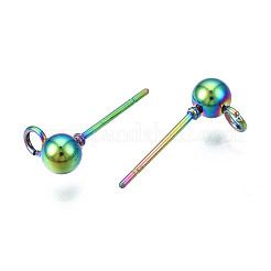 Orecchini a bottone in acciaio inossidabile 304 color arcobaleno con placcatura a cremagliera&nbsp;LS-STAS-S119-112