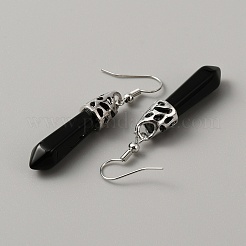 Серьги-пули с натуральным черным агатом EJEW-WH0001-34C