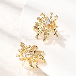 Цветок латуни микро проложить кубического циркония серьги стержня EJEW-B148-08B-G
