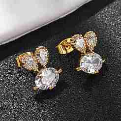 Orecchini a bottone in ottone con pavé di zirconi cubici&nbsp;KK-CBA8EB2-13G