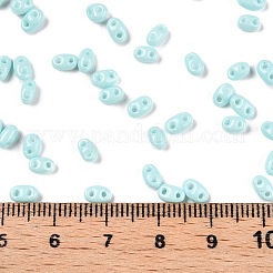 焼付塗装ガラスシードビーズ  2穴  オーバル  淡いターコイズ  5~6x2.5~3.5x3mm  穴：0.7~0.9mm  約7500個/ポンド&nbsp;SEED-T006-03G