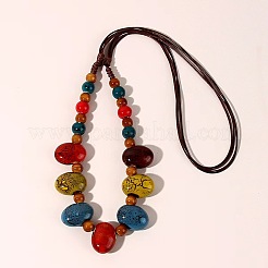 Овальные фарфоровые бусины в этническом стиле с нагрудником и шнуром из искусственной кожи FS-WGD6870-02