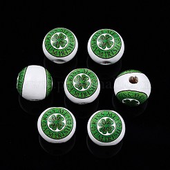 Деревянные бусины с принтом на тему дня святого патрика WOOD-D006-07