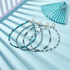 4 個 4 スタイル合成ターコイズ & ガラス シード ビーズ ネックレス セット  女性のためのアクセサリー用原石のアクセサリー  ミックスカラー  15~15.08インチ（38.1~38.3cm）  1個/スタイル&nbsp;NJEW-JN03952