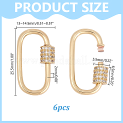6 Stück Messing Micro Pave klare Zirkonia Schraubkarabiner Verschluss Charms&nbsp;KK-HY0004-30