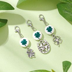 3 pendentif décoratif en jade blanc synthétique en forme de trèfle&nbsp;HJEW-JM02913