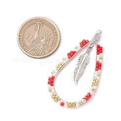 Каплевидная подвеска из стеклянного бисера в стиле бохо с перьями&nbsp;PALLOY-MZ00589-03