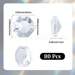 透明ファセットガラスコネクターチャーム80個  透明  八角形  15x14x7mm  穴：1.4mm&nbsp;GLAA-SP0001-88D-01