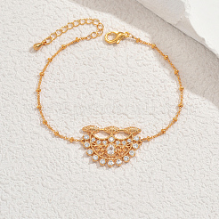 Браслеты-цветочки из латуни с микропаве из прозрачных кубических цирконий NB2954