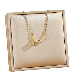 Collana da donna con ciondolo a stella in ottone con pavé di zirconi cubici trasparenti e catena a maglie in acciaio inossidabile 304.&nbsp;WG83E37-01