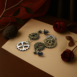 2 пара сережек-гвоздиков с зубчатым колесом из сплава&nbsp;EJEW-HY0001-19B