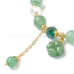 Эластичный браслет из натурального зеленого авантюрина и стеклянных бусин BJEW-TA00308