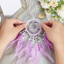 1 шт. плетеная сетка из натуральных драгоценных камней/паутинка с подвесными украшениями из перьев&nbsp;AJEW-CN0005-48B