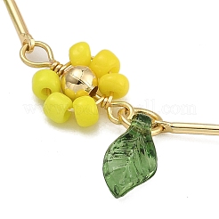 ガラスシード＆アクリル＆真鍮ビーズブレスレット  花  カラフル  7-3/8インチ（18.6cm）&nbsp;BJEW-TA00548