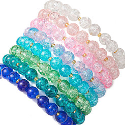 8 шт. 8-цветные растягивающиеся браслеты из стеклянных бусин с эффектом кракле BJEW-MZ00204