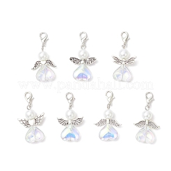 Подвеска в форме сердца ангела из стекла и стеклянного жемчуга&nbsp;HJEW-JM03593