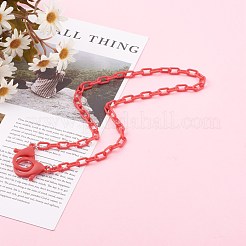 個性的不透明なアクリルアズキチェーンネックレス  ハンドバッグチェーン  プラスチック製のカニカン付き  レッド  23.03インチ（58.5cm）&nbsp;NJEW-JN03432-07