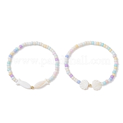 2 шт. браслет из натуральных белых ракушек в форме рыбы и ракушки&nbsp;BJEW-JB13277