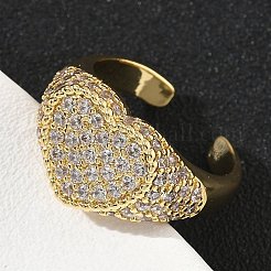 Кольца-манжеты в форме сердца из латуни с микропаве из кубического циркония для женщин RJEW-A069-11G-01