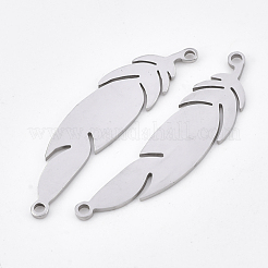 変色しにくい201ステンレススチールリンクコネクター  レーザーカットリンク  葉  ステンレス鋼色  33x8x1mm  穴：1.4mm&nbsp;STAS-T044-03P