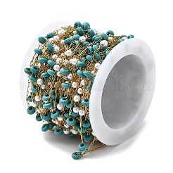 Цепочки ручной работы из нержавеющей стали 304 и синтетических бирюзовых бусин CHS-L031-05G