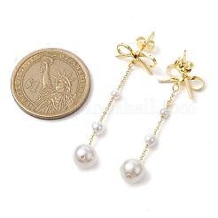 Серьги-пусеты из латуни с бантом и подвесками EJEW-TA00394