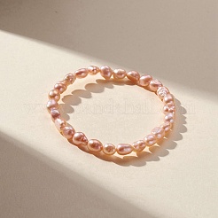 Braccialetto elastico con perline di perle naturali da donna&nbsp;BJEW-JB09188