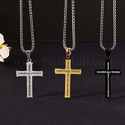 ステンレススチール製十字架とフィリピ人への手紙 4:13 ペンダントネックレス  男性女性のための宗教ジュエリー  ステンレス鋼色  23.62インチ（60cm）&nbsp;JN1050A
