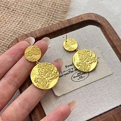 Плоские круглые серьги-гвоздики из латуни с узором из роз FS-WGFCD7A-01