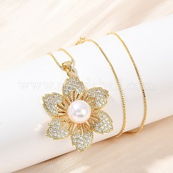 Ожерелья из латунных микрофибровых кубических цирконий и пластиковых бусин&nbsp;NJEW-Q041-07G