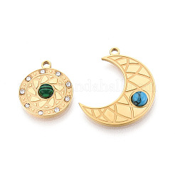 Pendenti in acciaio inossidabile 304 con strass e turchese sintetico&nbsp;X-STAS-T074-14G
